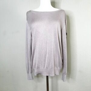 IKKS Women Knit Sweater Purple Boat Neck Long Sleeve Snap Back Beaded XS